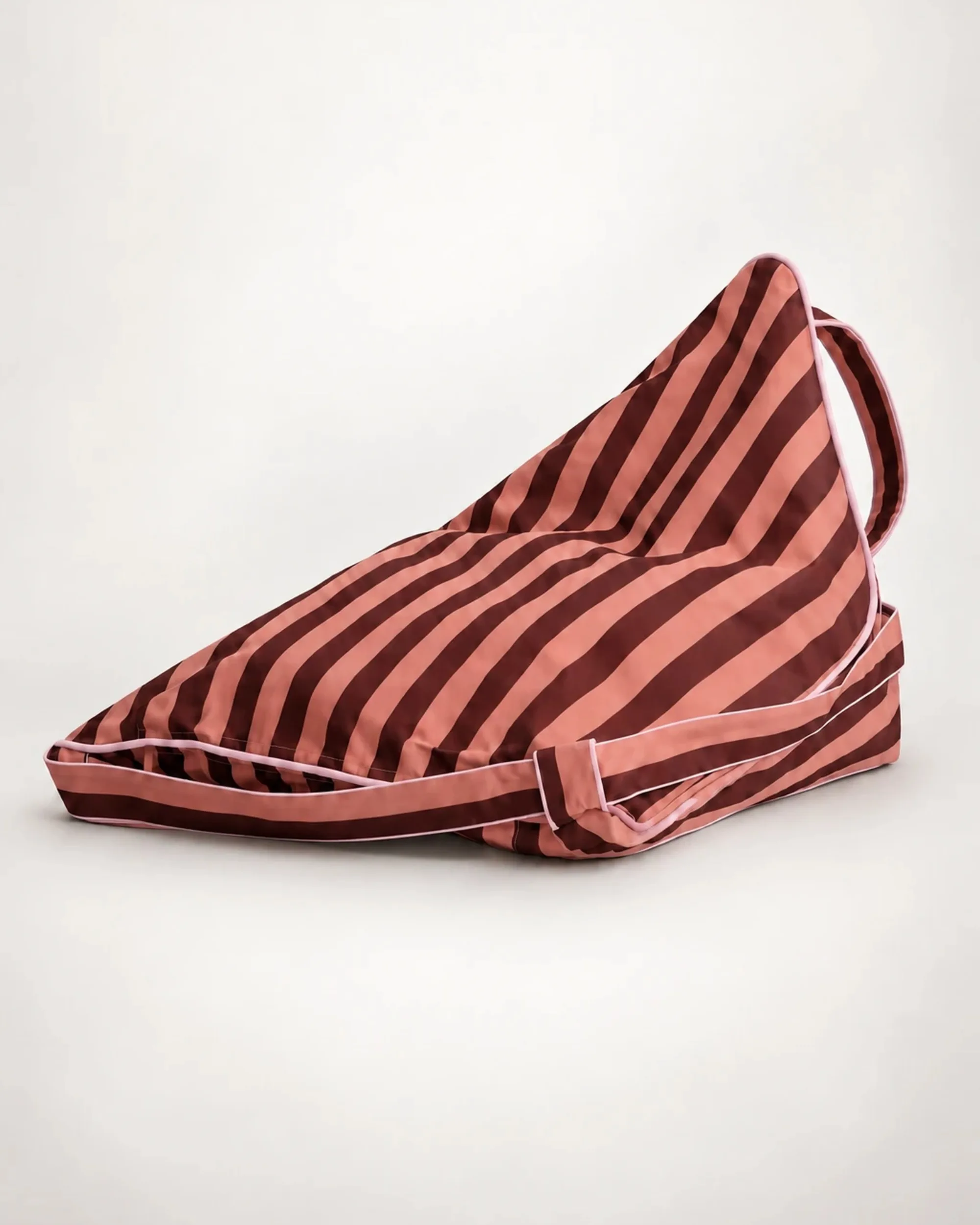 East Hampton bean-bag backrest in pink and burgundy striped canvas, three-quarter view