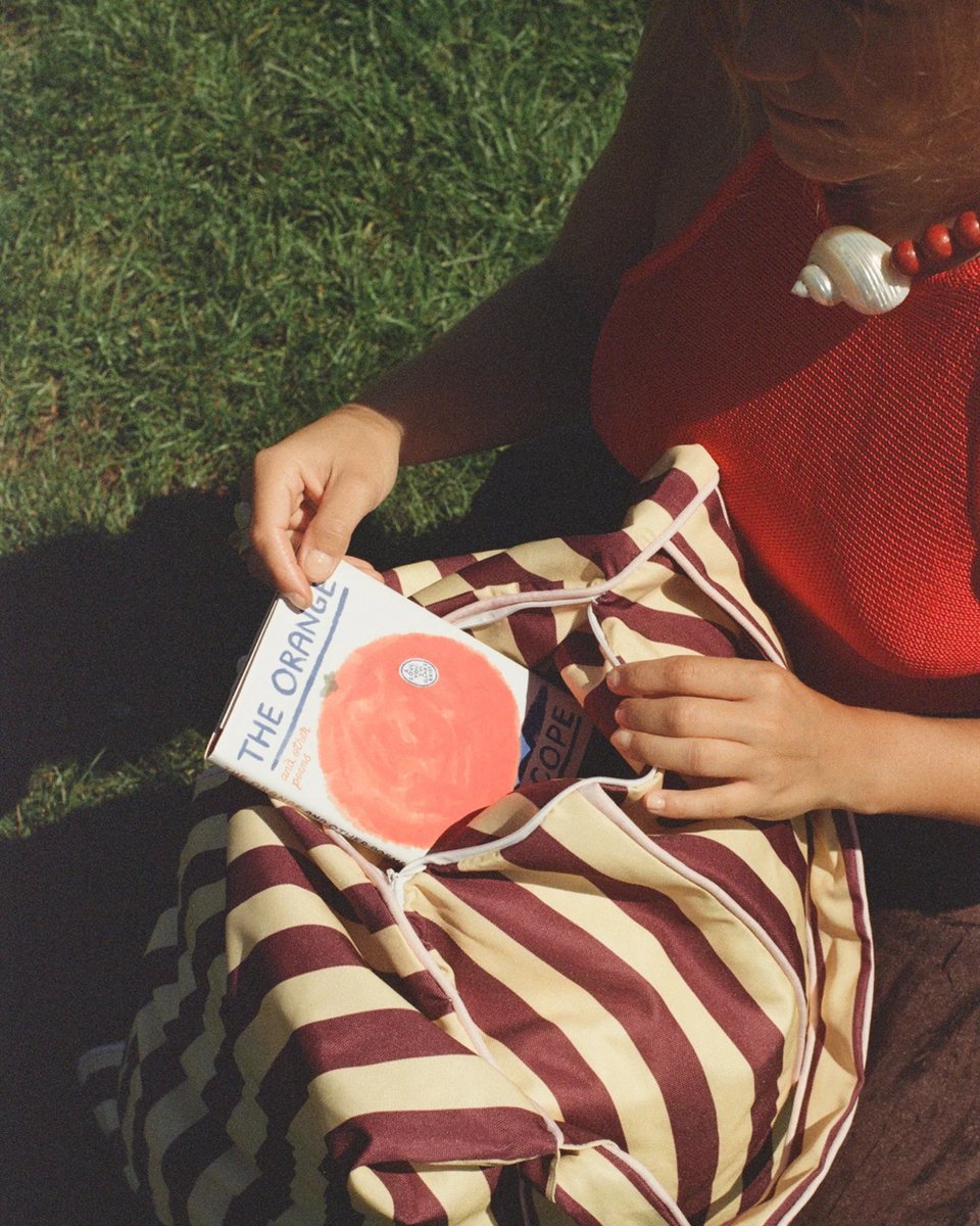 Taking a book out of the Pier 55 backrest in Central Park
