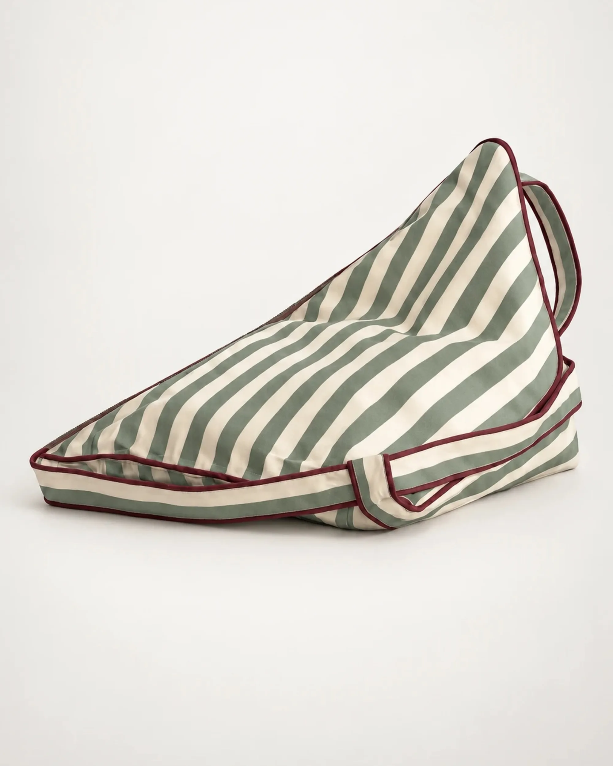Tribeca bean-bag backrest in sage and white striped canvas, three-quarter view