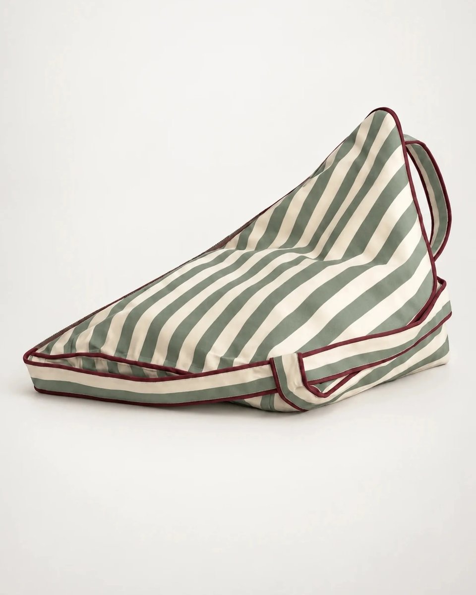 Tribeca bean-bag backrest in sage and white striped canvas, three-quarter view