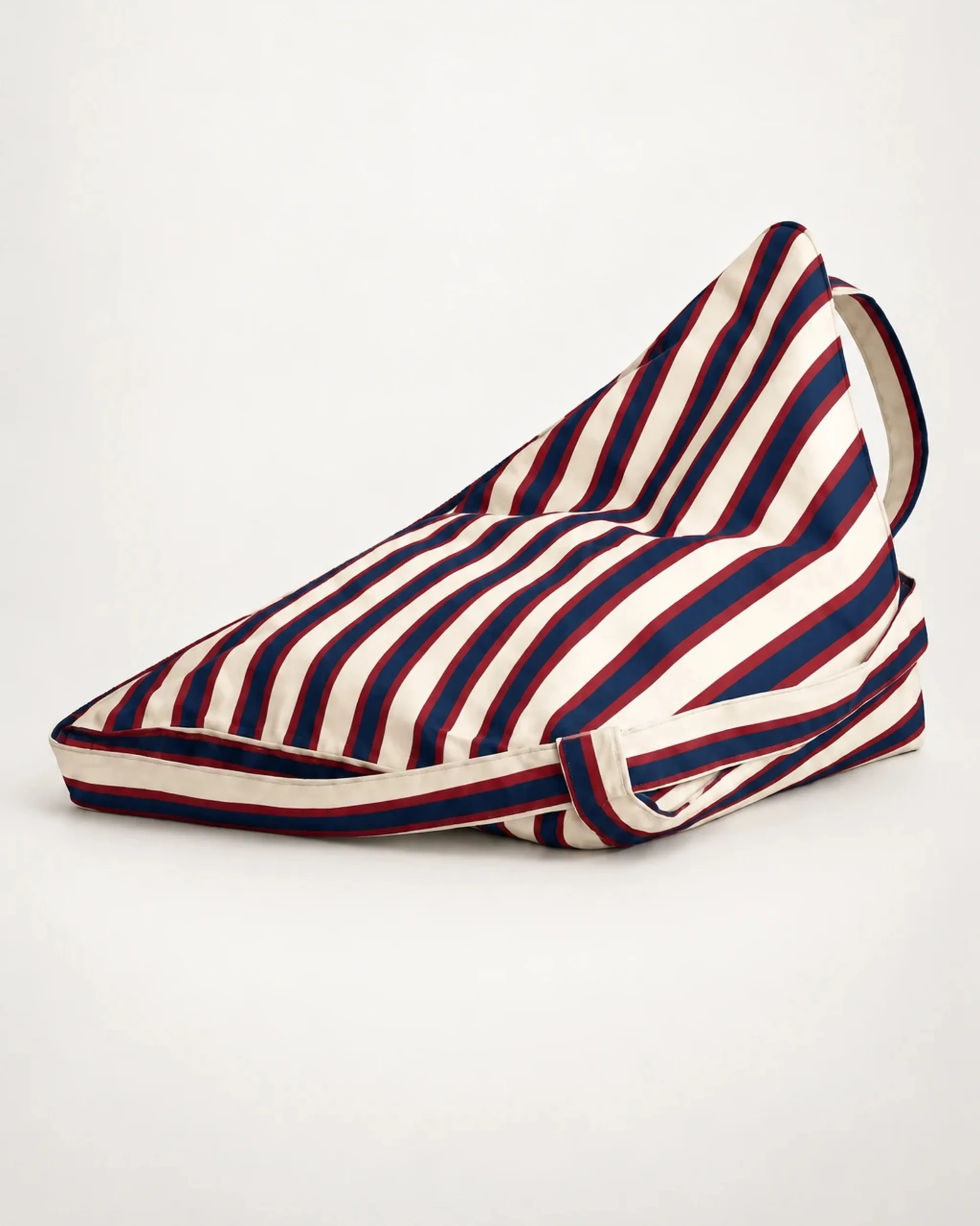 Montauk bean-bag backrest in navy, red and cream striped canvas, three-quarter view
