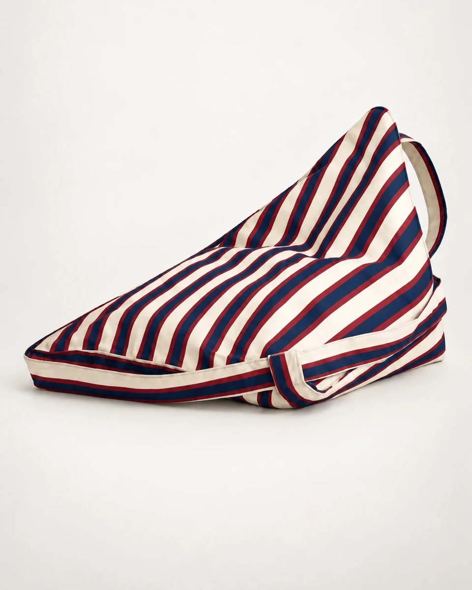 Montauk bean-bag backrest in navy, red and cream striped canvas, three-quarter view